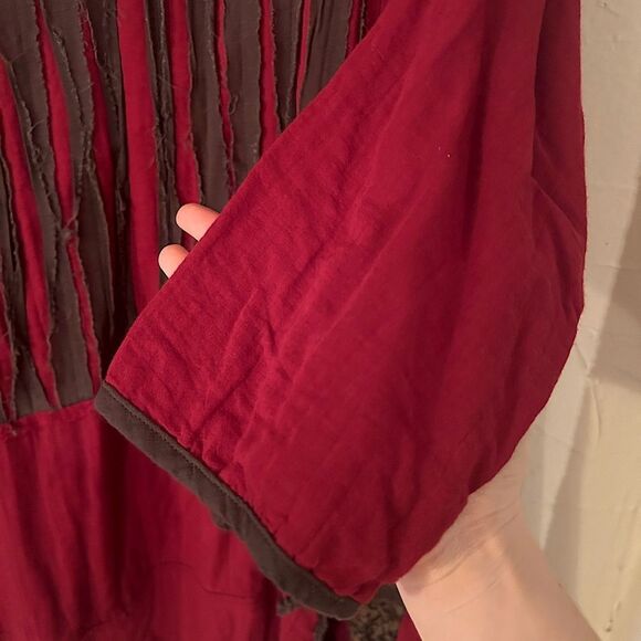 Peacock Ways Women’s 100% Cotton One Size Red Flowy Dress or Tunic Top, Sleeves - Picture 13 of 13